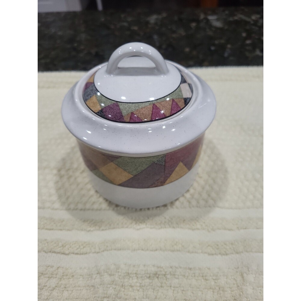 Vintage Geometric Sugar Bowl with Lid